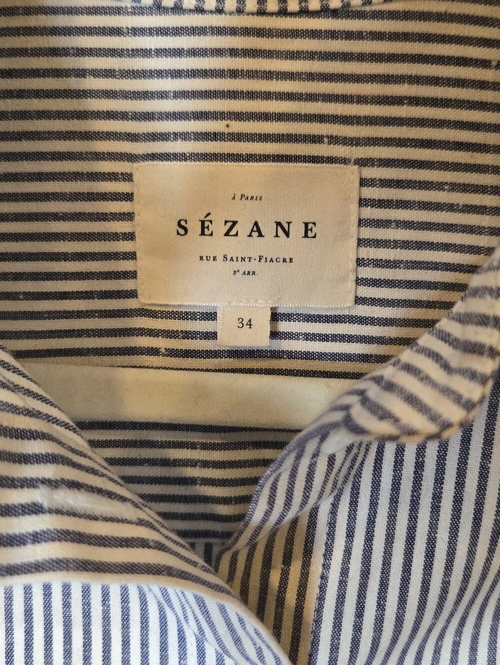 Sezane Tomboy Poplin Stripes Ecru/Blue Button-Up Shirt Women's XS/2 - Picture 4 of 8